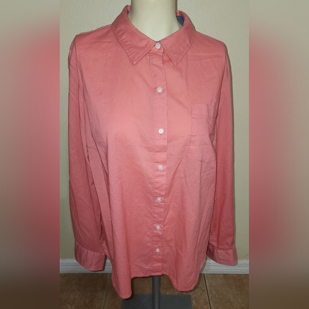 TOMMY HILFIGER WOMENS LONG SLEEVE SHIRT CORAL SIZE L